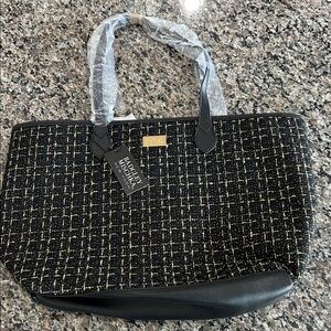 Badgley Mischka Black and Gold Tweed Tote Bag